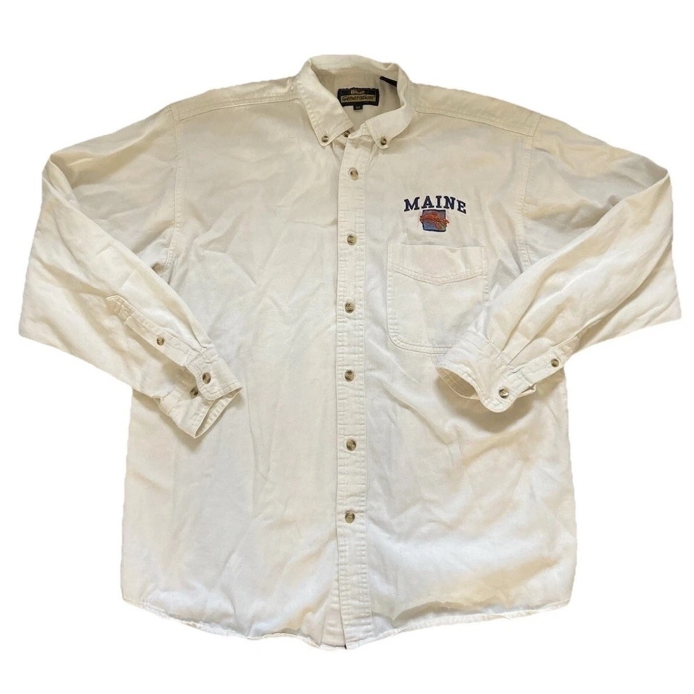 Vintage Maine Lobster Shirt Embroidered Long Sleeve Button Denim Cotton Medium